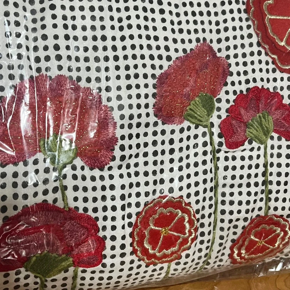 Mackenzie-Childs Poppy Dot‎ Lumbar Pillow Red Floral Embroidered Velvet 32